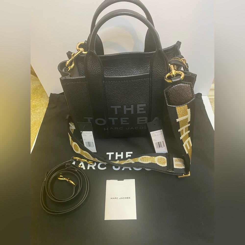 Authentic Mini Marc Jacobs leather Tote BLACK with extra webbing STRAP
